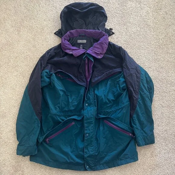 Lands End 90s Vintage Retro Utility Chore Barn Jacket Purple Teal Blue Large - Picture 1 of 8